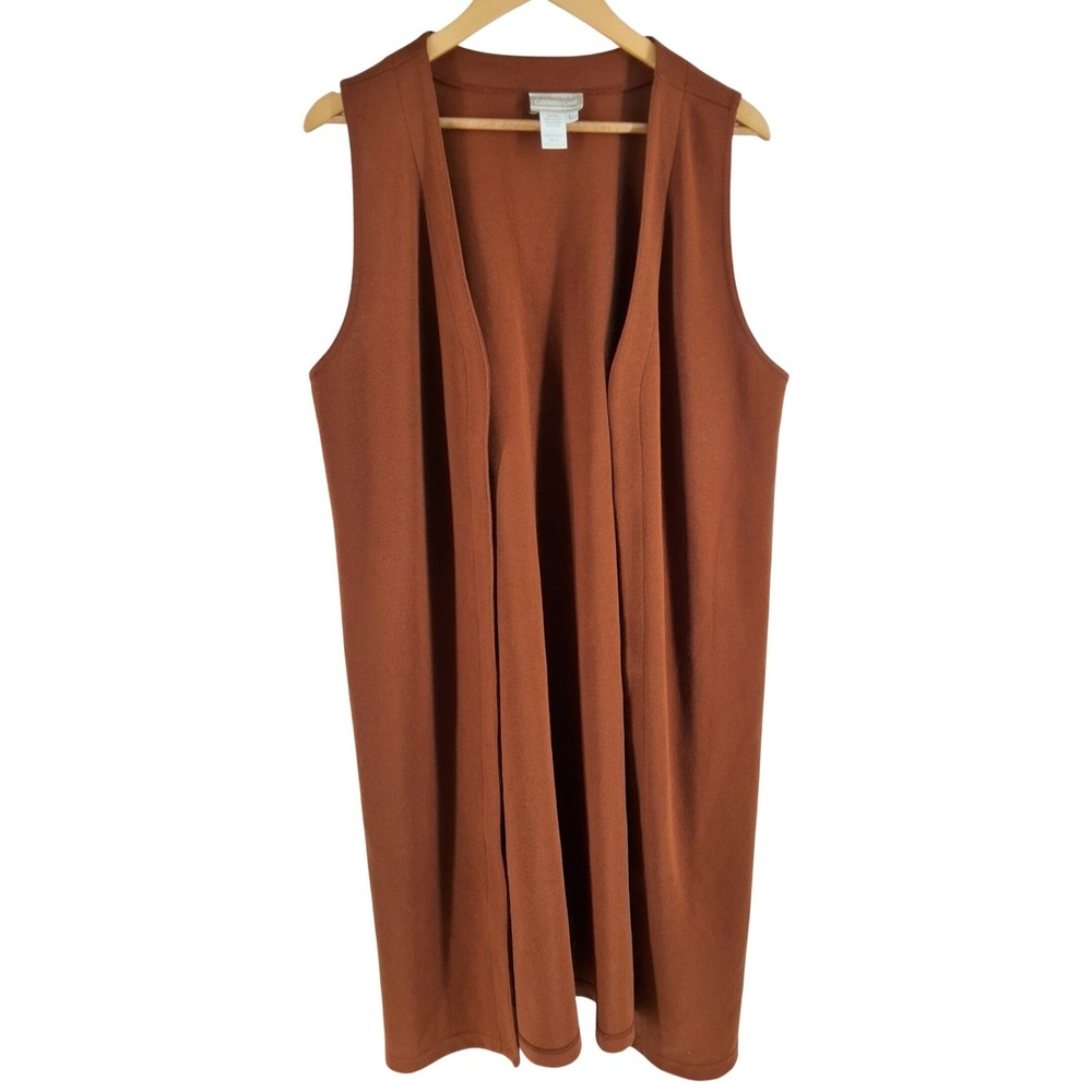 Coldwater Creek Terracotta Brown Longline Open Front Duster Vest Size L USA Made